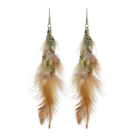 Elegant Feather Dangle Earrings for Women - Bohemian Feather Earrings for Women, Black/White/Red Long Feather Earrings - Brown