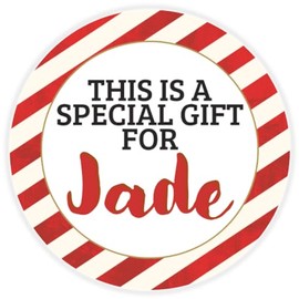 This is a Gift for Jade - 100 Pack Circle Stickers 3 Inch - Candy Cane Merry Christmas Gift Tag Present Tree Holiday Custom Name Santa Claus