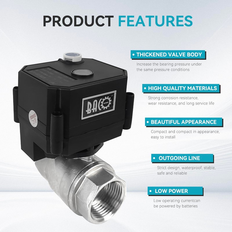 BACOENG 3/4" Stainless Steel Motorized Ball Valve, AC/DC 9-24V Electric