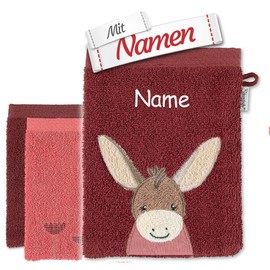 Sterntaler Emmily Donkey Children's Wash Mitt with Embroidered Name, Baby Toddler Wash Cloth, Girls' Wash Cloth for Bathing, Gift for Birth, Christening, Easter, Santa Claus, Gift