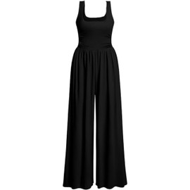 AGUCEG Women's Summer Jumpsuit Square Neck Sleeveless Jumpsuit Wide Leg Romper with Pockets Elegant Casual One-Piece Baggy, black, XL