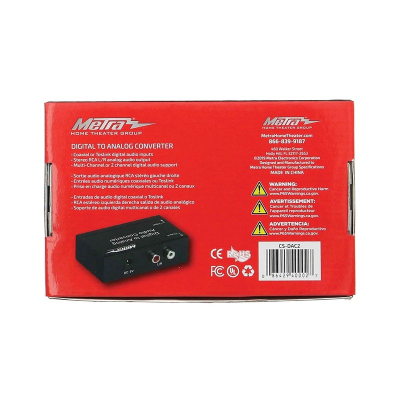 Metra CS-DAC2 Digital TOSLINK/Optical SPDIF to RCA Audio Converter