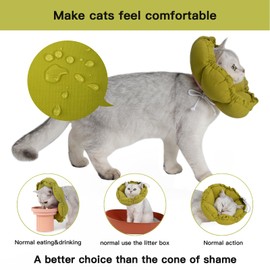 H HIDREAM Soft Cat Cone Collar， Cute Adjustable Cat Recovery Collar，Elizabethan e Collar That can Protect Head and Foot Wounds，Green Flower All-Season Style