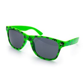 Morefaz Men's Women's Original Sunglasses Ganja 420 Weed Leaf Unisex Vintage Multi Colour UV400 (Green Black) MFAZ Ltd