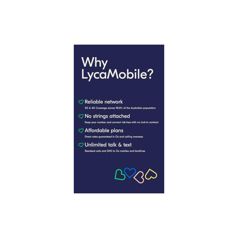 Lyca Mobile AU Unlimited Plan 20 Prepaid SIM $20 for