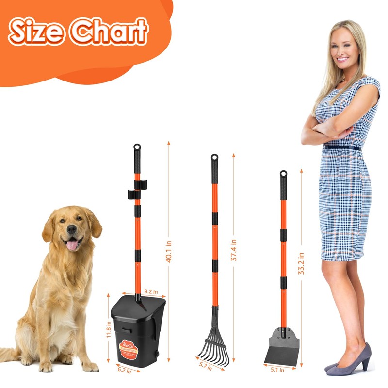 SlowTon Dog Pooper Scooper - 37.4" Long Handle Adjustable Metal