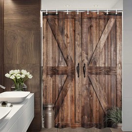 Jipusai Rustic Barn Door Shower Curtain for Bathroom, Retro Countryside Wood Board Bathroom Decor Curtain Sets,Art Vintage Famhouse Western Bath Curtains RV Shower Curtains with Hooks 47x64 inch