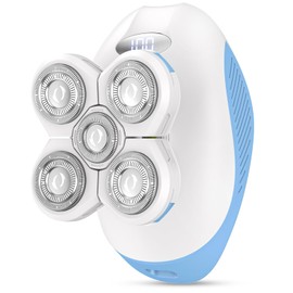 Electric Razors for Women, Wet and Dry Use, Cordless Electric Razor Hair Remover Anti-Slip Lady Trimmer for Women's Leg, Hand, Bikini and Face Sensitive Skin (5 Head-Blue)