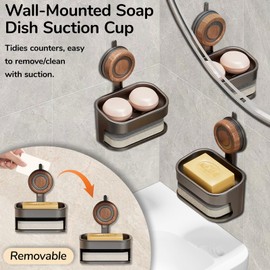 HONGYUETECH Suction Cup Soap Dish for Shower, 2-in-1 Soap Holder with Sponge Storage, Removable Waterproof ABS Soap Holder Shower, Wall-Mounted Bathroom Organizers and Storage for Kitchen, RV, Bathtub