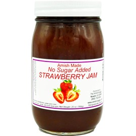 Amish Strawberry Jam - No Sugar Added - Two 16 Oz Jars