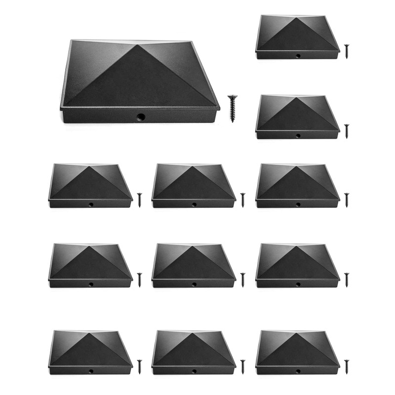 QWORK Aluminum Post Cap Covers, 12 Pack Black Pyramid Deck