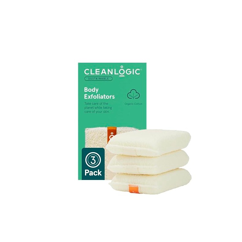 Care by Cleanlogic Organic Cotton Exfoliating Body Scrubber, Natural, 3
