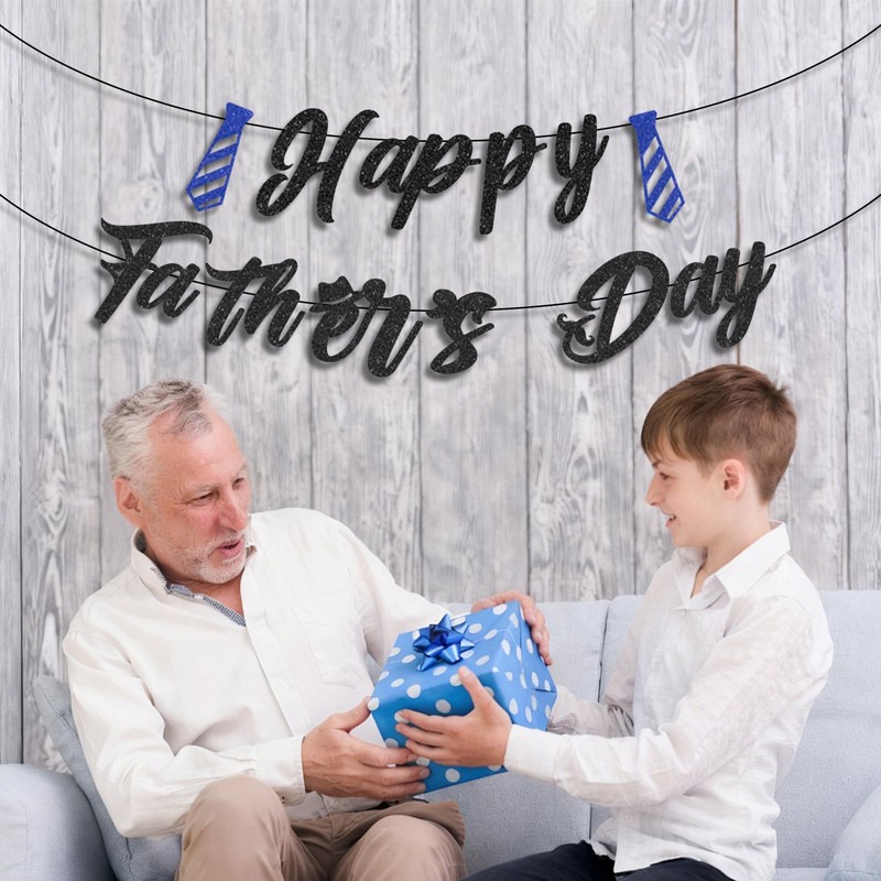 Happy Father’s Day Banner – Pre-Strung Black Letter Glitter Garland