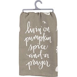 Primitives by Kathy Gray and White Hand-Lettered Dish Towel, 28 x 28-Inch, Livin'' On Pumpkin Spice