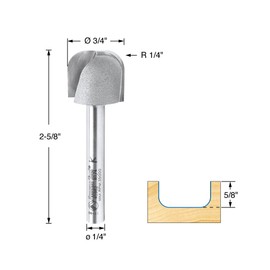 Amana Tool Bowl and Tray Plunge Router Bit, Carbide-Tipped, for Woodworking and CNC Routing, 45982, 1/4 Radius x 3/4 Dia x 5/8 x 1/4 Inch Shank
