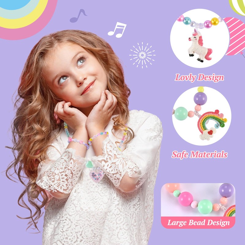 Faburo 10pcs Kids Jewelry for Girls -5 Necklaces, 5 Bracelets,