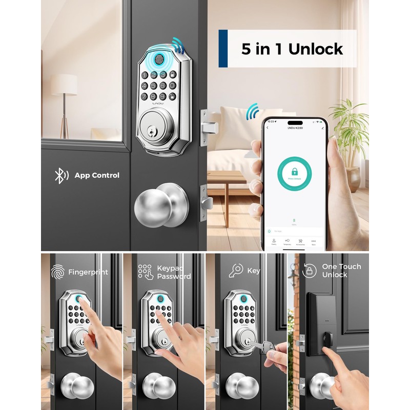 Keyless Entry Door Lock with Handle, App Control Front Door