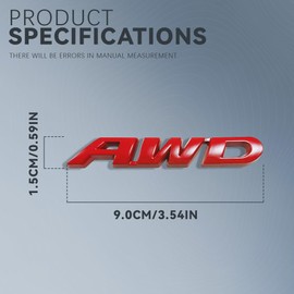RGOAANC AWD Emblem Sticker, AWD Decals, 3D Metal Letter Fender Badge Stickers with Strong Adhesive, Car Exterior Accessories Decor Tailgate Side Badge Decal Universal for Cars, SUVs (Red, 1PCS)
