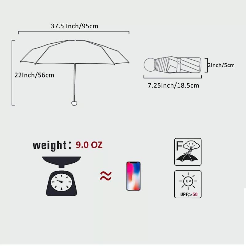BAODINI Travel Mini Umbrella for Purse With Case-Small Compact UV