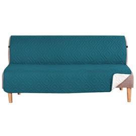 H.VERSAILTEX Futon Cover Reversible Sofa Slipcover Furniture Protector Water Resistant 2 Inch Wide Elastic Straps Sofa Bed Pets Kids Dog Cat Fit Sitting Width Up to 70"(Futon, Dark Teal/Beige)