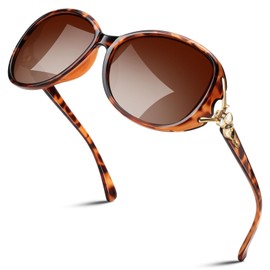 Sunier Women's Polarised Trendy Large Oversized Classic Vintage Oversize Sunglasses Women with 100% UV400 Protection, Leopard Frame Gradient Brown Lens