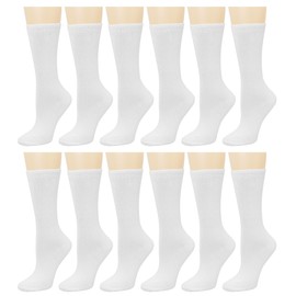 Falari 12 Pairs Women's Cotton Crew Socks Assorted Colors (White)
