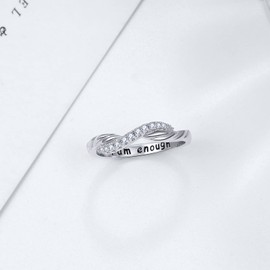 KINGWHYTE I am Enough Rings for Women 925 Sterling Silver Infinity Eternity Endless CZ Wedding Promise Ring Sizes 7