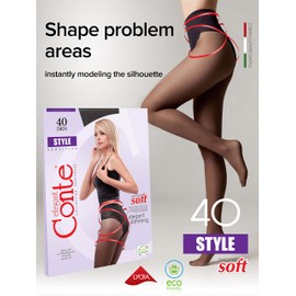 Conte French Cut Semi Opaque Push Up Lace Control Top Slimming Pantyhose Tights Style 40 Den, Black (Nero), Medium