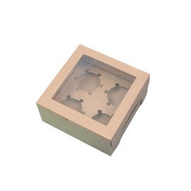 Urier 12 Pieces 4 Holes Cardboard Cupcake Boxes,6x6x3 Clear Cupcake Boxes,Cupcake Cups for Baking,Bakery Packaging Supplies for Family Wedding Birthday Party Small Bakery Boxes (Brown)