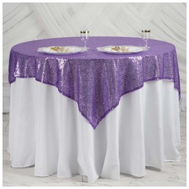 Trimming Shop 50 x 50 Inch Purple Sequin Square Table Cloth Overlay Sparkly Shiny Linen Glitter Tablecloth for Wedding Birthday Party Christmas Banquets Dining Decoration Event, 1pc