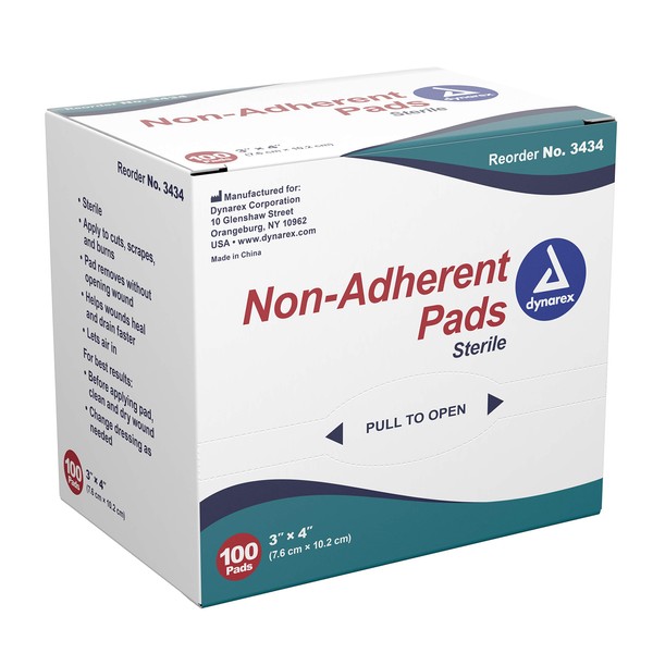 Dynarex 3434 Non-Adherent Pad 3"x4" Ster 12/100/Case
