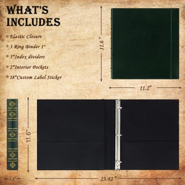 Ospelelf Leather 3 Ring Binder 1 Inch, Vintage Hardback Three Ring Binder Organizer with Tabs for Photo Album, School Home Office Supplies Green