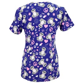 Green Town Women's Performance V-Neck Medical Scrub Stretch Tops, Small, Navy Sloth