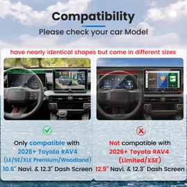 XCNGSUA Screen Protector for 2026 Toyota RAV4 - 9H Tempered Glass, 10.5″ Navigation & 12.3″ Dashboard, for 2026 RAV4 (LE/SE/XLE Premium/Woodland) and 2026 RAV4 Plug-in Hybrid (SE/Woodland) Accessories (Not for 12.9″ Navigation Screen）