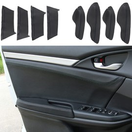 Rifoda para Honda Civic 10ª generación 2016-2020 panel de puerta y reposabrazos de puerta de coche, decoración de piel, resistente al desgaste y resistente a los arañazos (cuero negro con línea negra)