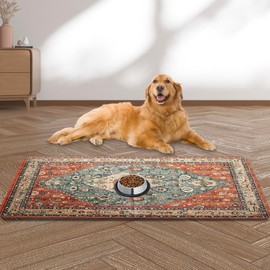 Large Pet Feeding Mat, 39.4"x31.5" Bohemia Absorbent Quick Dry Dog Mat for Food and Water Bowl, Non Skid Cat Bowl Mat, No Stains Quick Dry for Pet Water Dispenser Pet Supplies for Messy Drinkers