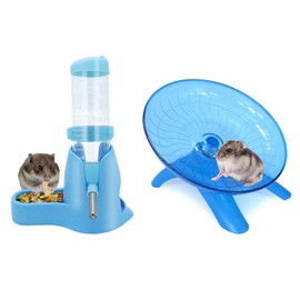 Wontee Hamster Water Bottle Water Dispenser Hamster Silent Exercise Running Wheel for Dwarf Hamsters Gerbil Mice (Blue, 125ML)