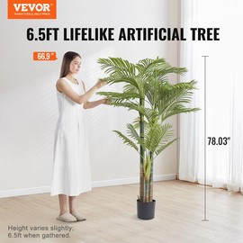 VEVOR Artificial Gold Cane Palm Tree, 6.5 FT Tall Faux Plant, PE Material & Anti-Tip Tilt Protection Low-Maintenance Plant, Lifelike Green Fake Tree for Home Office Warehouse Decor Indoor Outdoor Decorative Fruit