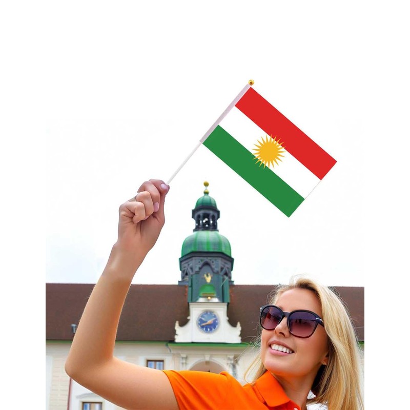 25 Packs Small Kurdistan Flags on Handheld Stick，Miniature Kurdish Flag