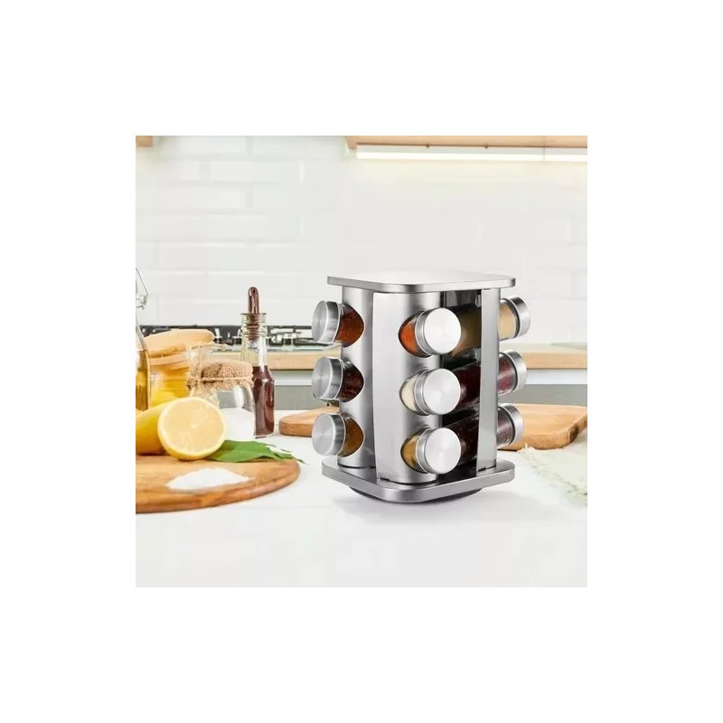 Molin Porta Especieros De Cocina Acero Inoxidable Gira 12 Frascos