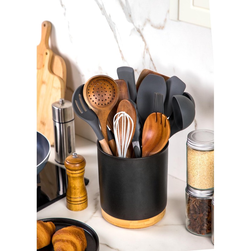 Nucookery 360°Rotating Utensil Holder, 7.2" Kitchen Utensil Crock, Ceramic Cooking