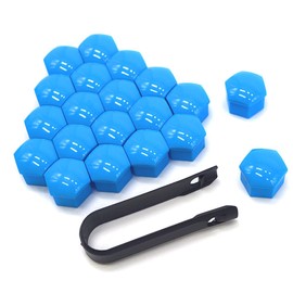 QitinDasen 20 Pieces 17 mm Car Wheel Nut Covers, Universal Car Hub Screw Cap, Hexagonal Tire Nut Cover with Removal Tool (Blue)