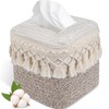 Natural Boho Tissue Box Cover: Handwoven Square Holder with Tassel