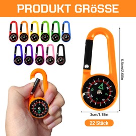 ZOCONE Pack of 22 Mini Compass Children's Compass Key Chains Small with Carabiner Hook Multicoloured Portable Compass Children's Birthday for Camping Outdoor Hiking Bushcraft