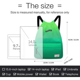 Risefit Waterproof Drawstring Backpack, Swimming Travelling Shopping Gym Bag Nylon Sports Backpack for Men Women Girls Boys (Green)