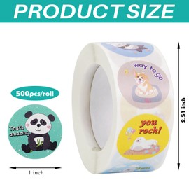 1000 pcs Animal Stickers for Kids,Cute Motivational Stickers for Kids Teachers Classroom School,16 Designs Reward Sticker (1 Inch / 2 Rolls)