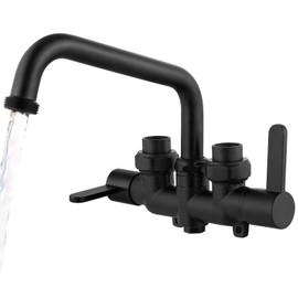 Aolemi Laundry Utility Sink Faucet Wall Mounted Laundry Tub Faucet 3 Inch Center with 2-Handle,NPT3/4 Threaded End,6 Inch Spout Matte Black