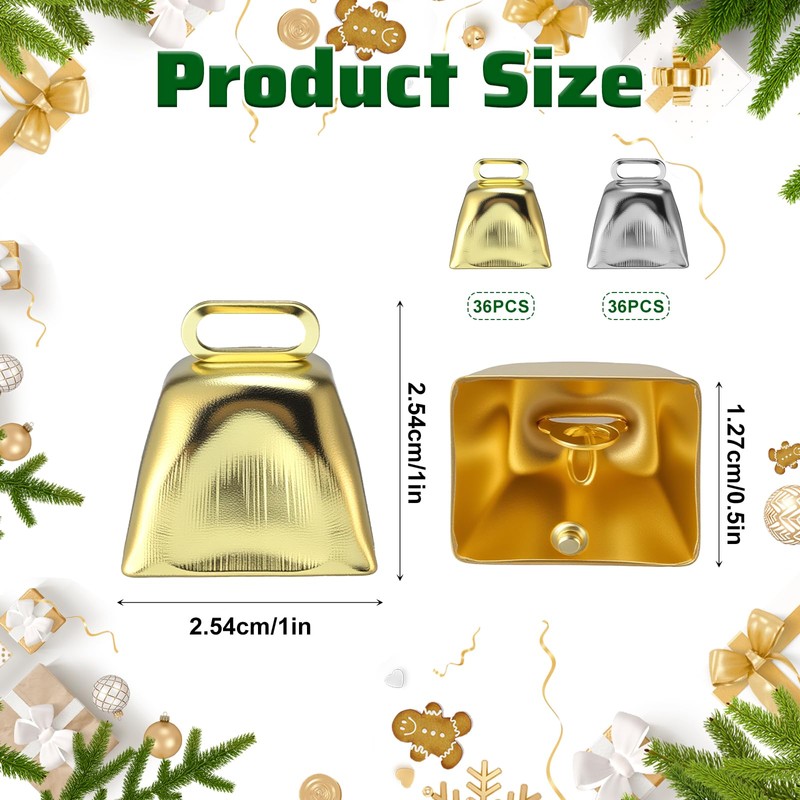 72 Pack Mini Cow Bells for Crafts Christmas Small Cowbells