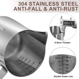 Frothing Pitcher, Walfos Premium 12 oz / 350 ml Stainless Steel Coffee Milk Frother with Measurement & Decorating Art Pen, Perfect for Coffee Espresso Cappuccino and Latte Art