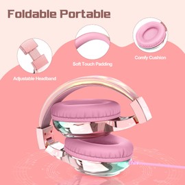 QearFun QearFun Kids Headphones for School Travel, Wired Headphones for Kids with 85/94dB Volume Limit, On-Ear Headphones for Girls Boys with Shareport, Foldable Headphones with Microphone for Tablet/iPad
